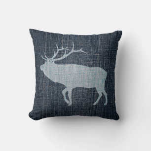 Elk op Denim Kussen