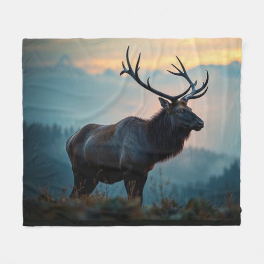 Elk op een bergrug bij zonsopgang fleece deken (Voorkant (Horizontaal))