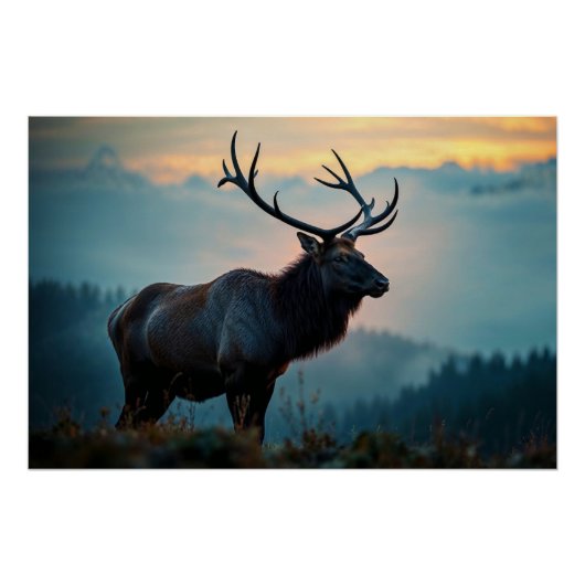 Elk op een bergrug bij zonsopgang perfect poster (Voorkant)