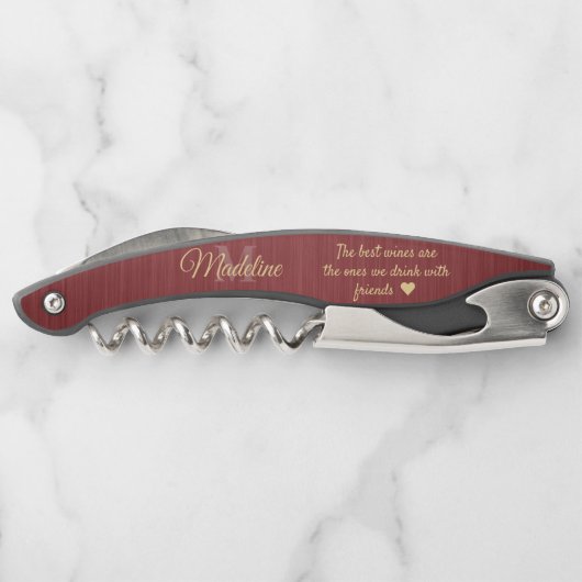 Elk Quote Script Monogram Geborsteld Bourgondië &  Kurkentrekker (Achterkant)