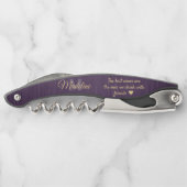 Elk Quote Script Monogram Geborsteld Paarse en Gou Kurkentrekker (Achterkant)