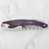 Elk Quote Script Monogram Geborsteld Paarse en Gou Kurkentrekker (Voorkant)