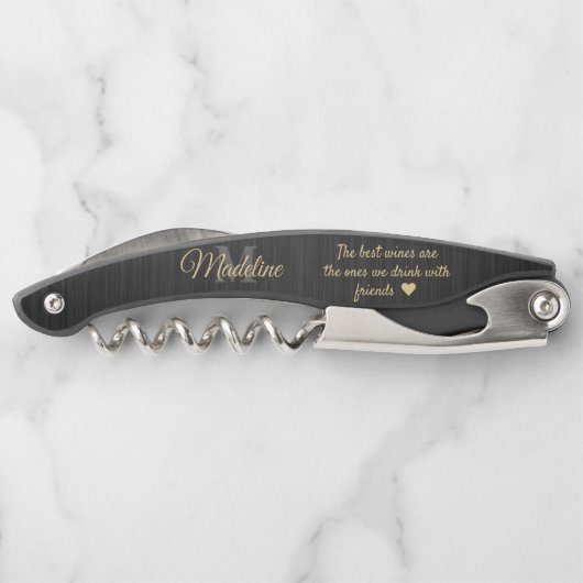 Elk Quote Script Monogram Geborsteld Zwart Goud Gr Kurkentrekker (Achterkant)