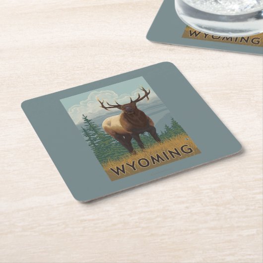 Elk SceneWyoming Kartonnen Onderzetters (Schuin)