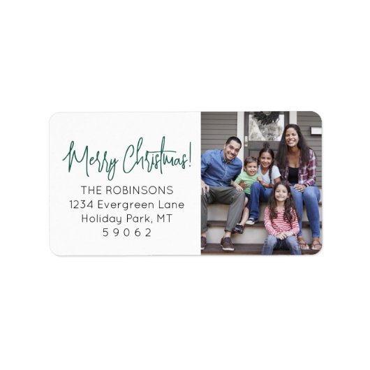 Elk script Kerst foto groen retouradres Etiket (Voorkant)