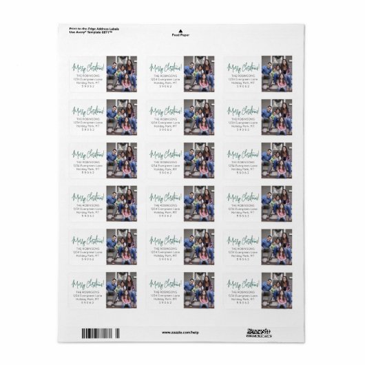 Elk script Kerst foto groen retouradres Etiket (Full Sheet)