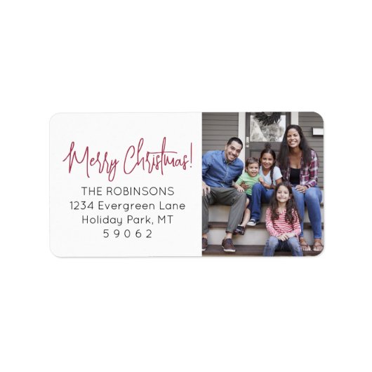 Elk script Kerst foto rood retouradres Etiket (Voorkant)