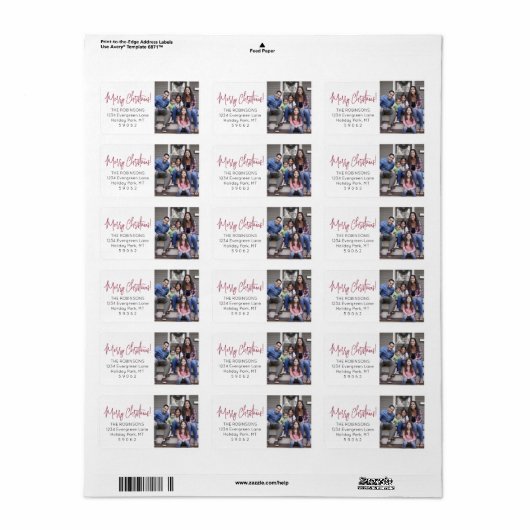 Elk script Kerst foto rood retouradres Etiket (Full Sheet)