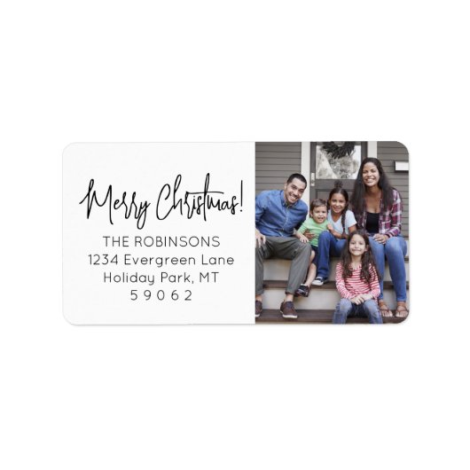 Elk script Kerstmis foto Modern retouradres Etiket (Voorkant)