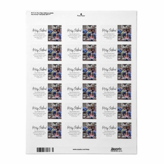 Elk script Kerstmis foto Modern retouradres Etiket (Full Sheet)