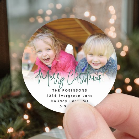 Elk script ronde foto groene retour adreslabels sticker