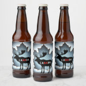Elk silhouet en esdoornblad bier etiket (Flessen)