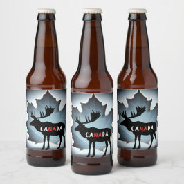 Elk silhouet en esdoornblad bier etiket