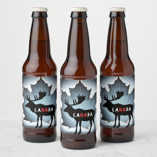 Elk silhouet en esdoornblad bier etiket (Flessen)