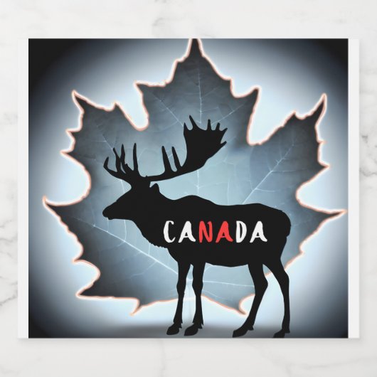 Elk silhouet en esdoornblad bier etiket (Enkel label)