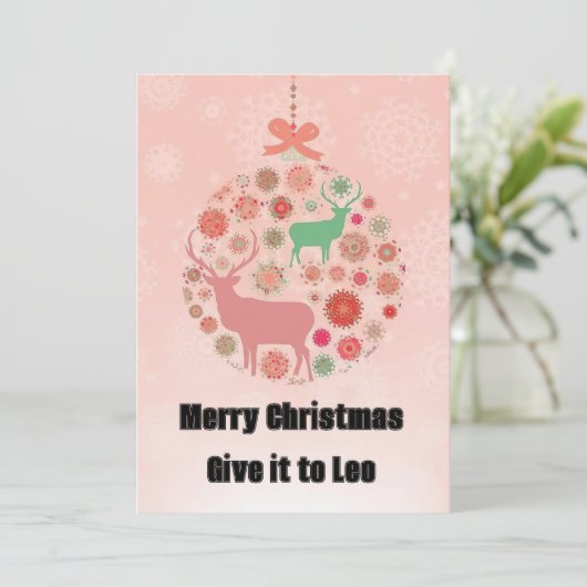 Elk sneeuwvlok silhouet hanger ring met roze doos kaart (Staand voorkant)