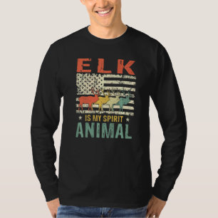  Elk Spirit Animal Retro US Amerikaanse vlag T-shirt