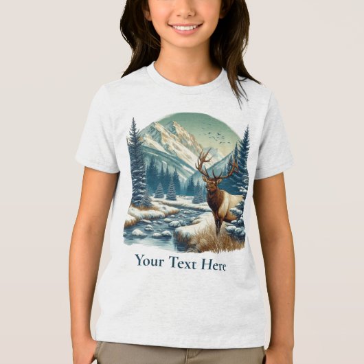 Elk Standing By Stream Met Bergen Tri-Blend Shirt (Voorkant)