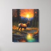 Elk Standing Mountain Steam Kleurrijke Zonsonderga Canvas Afdruk (Voorkant)