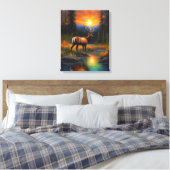 Elk Standing Mountain Steam Kleurrijke Zonsonderga Canvas Afdruk (Insitu (Slaapkamer))