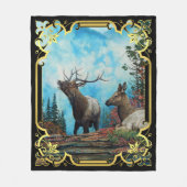 Elk, stier en koe in het bos van Montana Fleece Deken (Voorkant)