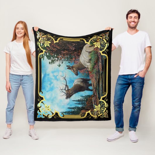 Elk, stier en koe in Montana bos Fleece Deken (In situ)