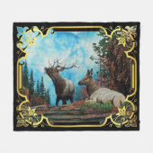 Elk, stier en koe in Montana bos Fleece Deken (Voorkant (Horizontaal))