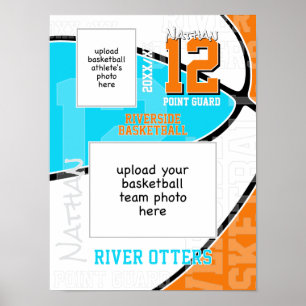 Elk teamkleuren basketbalteam + atleet foto poster
