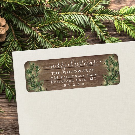 Elk tekstkerstlampje en retouradres etiket