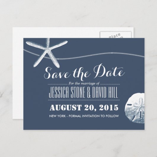 Elk thema Starfish & Zand Dollar Save the Date Aankondigingskaart (Voorkant / Achterkant)
