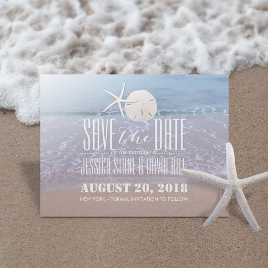 Elk thema Starfish & Zand Dollar Save the Date Aankondigingskaart