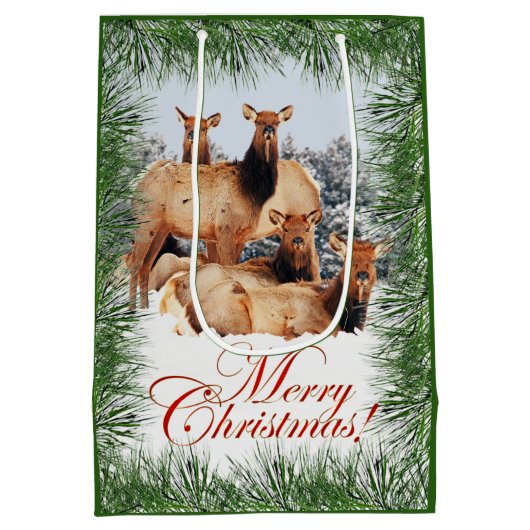 Elk Vrolijk Kerstfeest groet Medium Cadeauzakje (Achterkant)