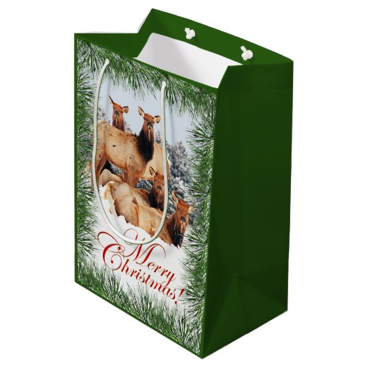 Elk Vrolijk Kerstfeest groet Medium Cadeauzakje (Achterkant Gekanteld)