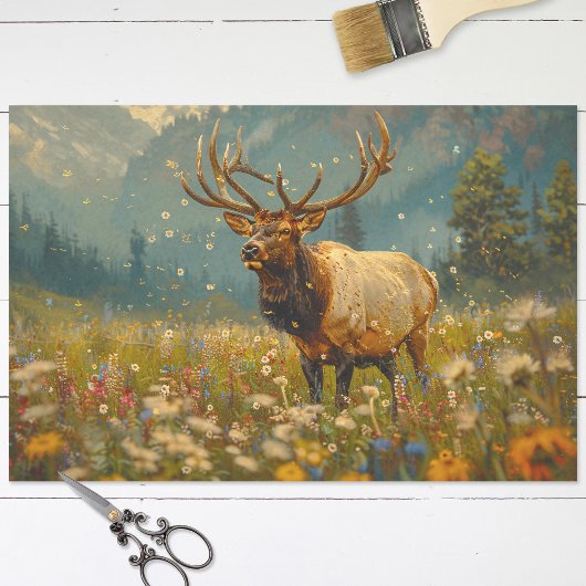 Elk Wildflower Field Schilderen Decoupage Tissuepapier