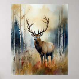 Elk Woodland Animal Art Print Poster