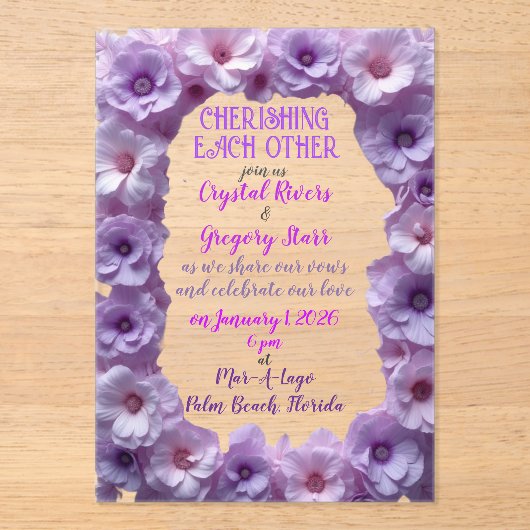 Elkaar lavendelbloem lijst koesteren acryl uitnodigingen (Voorkant)