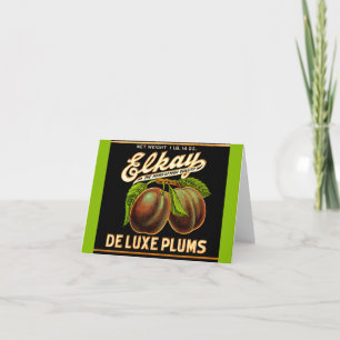 Elkay Deluxe Plums-label afdrukken van 1930 Notitiekaartje