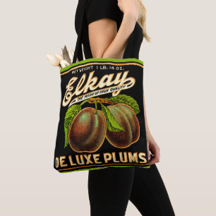 Elkay Deluxe Plums-label afdrukken van 1930 Tote Bag