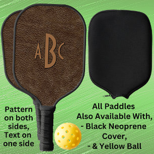 Elke 1 of 3 Letter Monogram bruin leder Kijk Pickleball Paddle