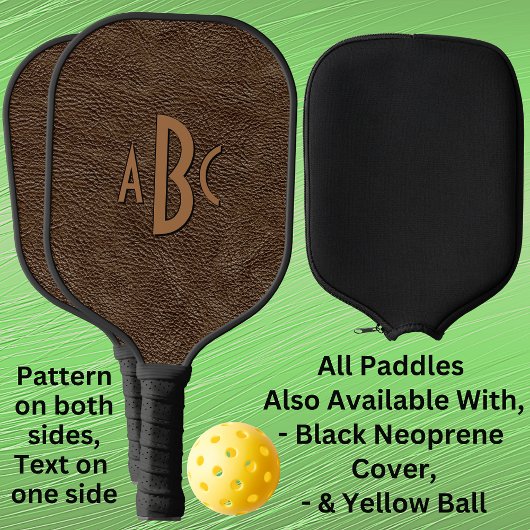 Elke 1 of 3 Letter Monogram bruin leder Kijk Pickleball Paddle