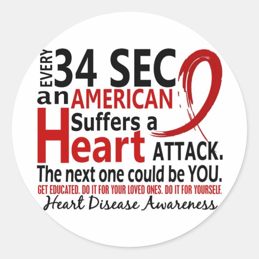 Elke 34 seconden hartziekte / aanval ronde sticker (Voorkant)
