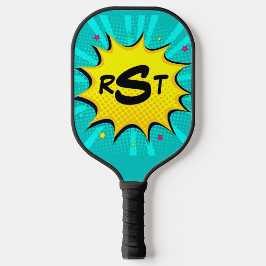Elke 3 Initiaal Letter-Monogram Aqua Pop Art Cloud Pickleball Paddle (Voorkant)