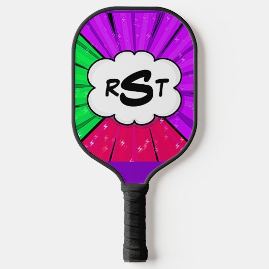 Elke 3 Initiaal Letter-monogram Pop Art Paarse clo Pickleball Paddle (Voorkant)