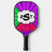 Elke 3 Initiaal Letter-monogram Pop Art Paarse clo Pickleball Paddle (Achterkant)