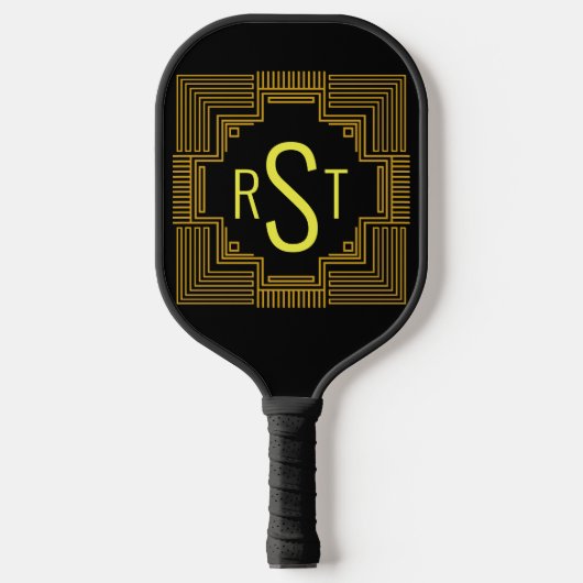 Elke 3 Initiaal monogram Gold geometrische lijnen Pickleball Paddle (Voorkant)