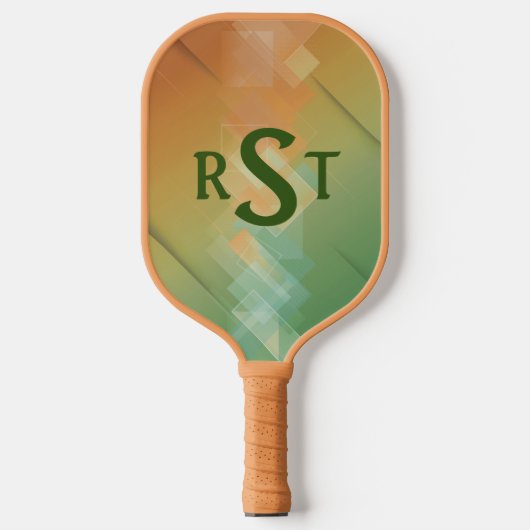 Elke 3 Initiaal Monogram Letter Green Brown Abstra Pickleball Paddle (Voorkant)