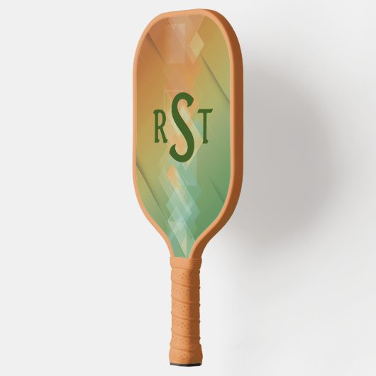 Elke 3 Initiaal Monogram Letter Green Brown Abstra Pickleball Paddle (Links)