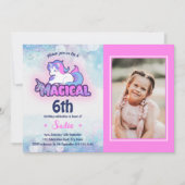 Elke 6-jarige roze Paarse Unicorn Foto van Birthda Kaart (Voorkant)