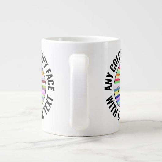 Elke aangepaste kleur achtergrond tekst Happy Face Grote Koffiekop (Achterkant)
