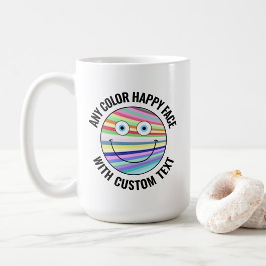 Elke aangepaste kleur achtergrond tekst Happy Face Koffiemok (Met donut)